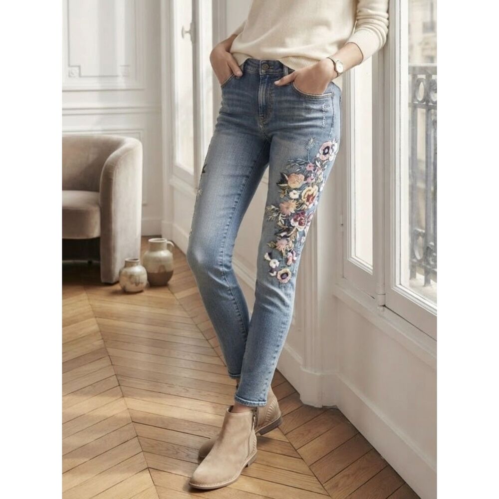 Sundance Catalog Driftwood Embroidered Jackie Jeans Floral Size 32